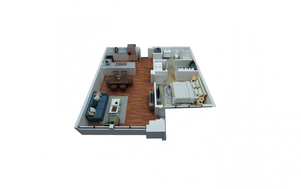 A17 - 1 bedroom floorplan layout with 1 bath and 986 square feet.
